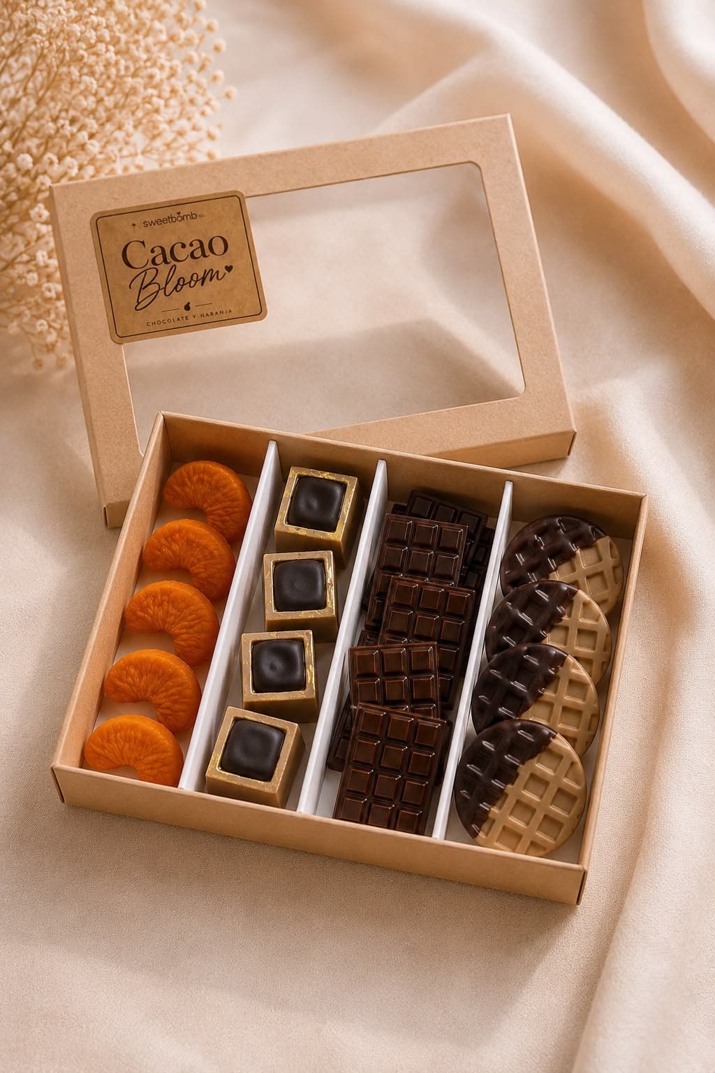 Wax melts Cacao Bloom en su caja artesanal